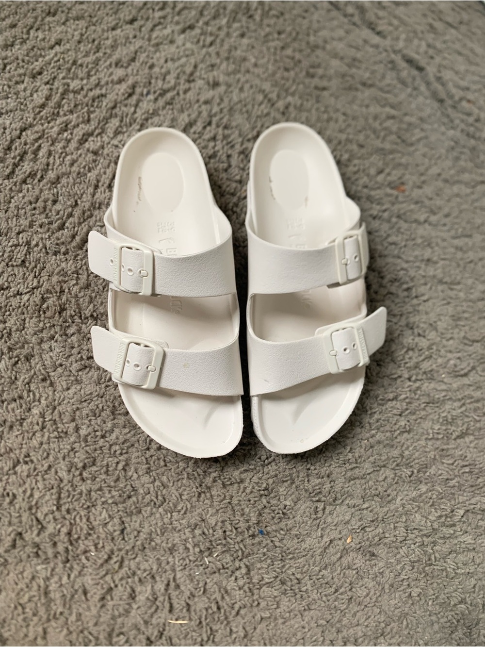 Birkenstock White Two-Buckle Slide Sandals